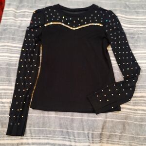 Womens Black Long Sleeve Shirt with Glitter Accents